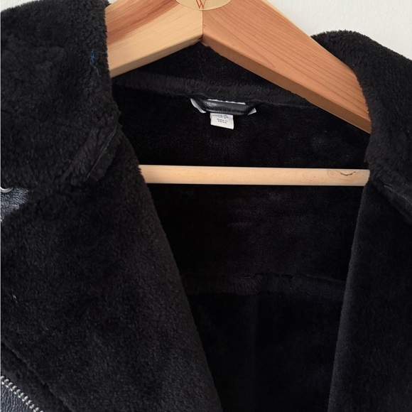 Topshop Oversized Leather Jacket - Aviator Biker Jacket with Faux Fur - Picture 5 of 7